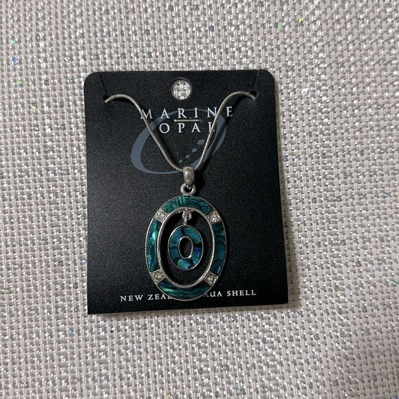 hallifax Marine Opal Silver Teal Blue Green New Zealand Paua Shell Necklace - Picture 4 of 5